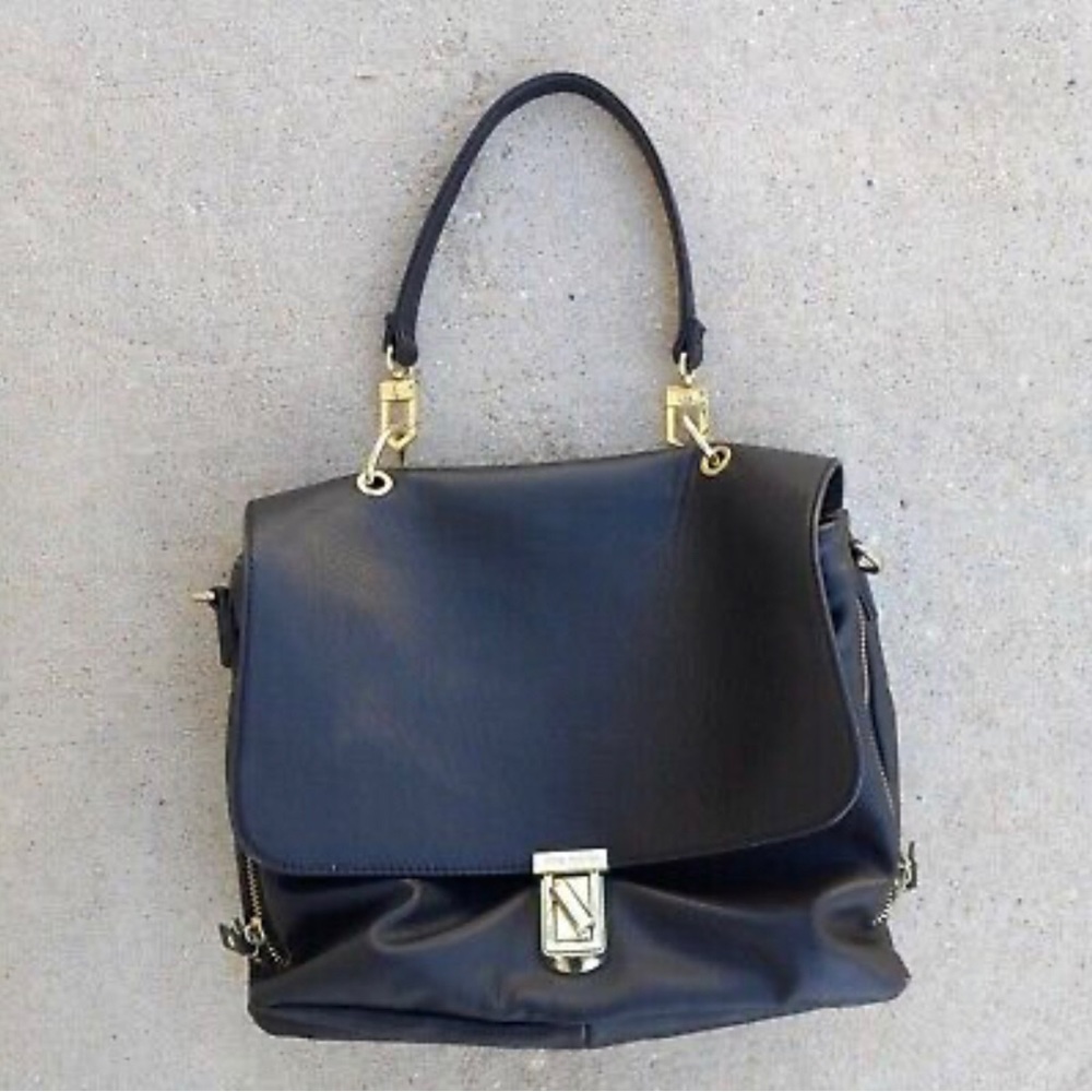 Steve Madden Large Black Tote Bag Purse expands single strap faux leather